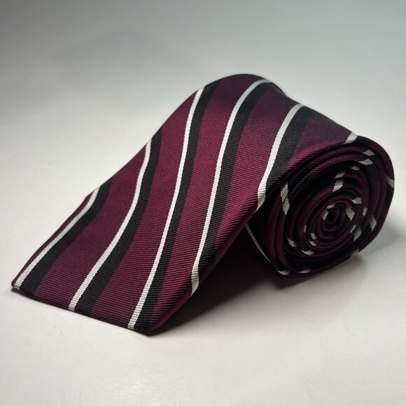 BROOKS BROTHERS Makers Merchants Silk Necktie USA Striped burgundy red Black - Picture 1 of 5